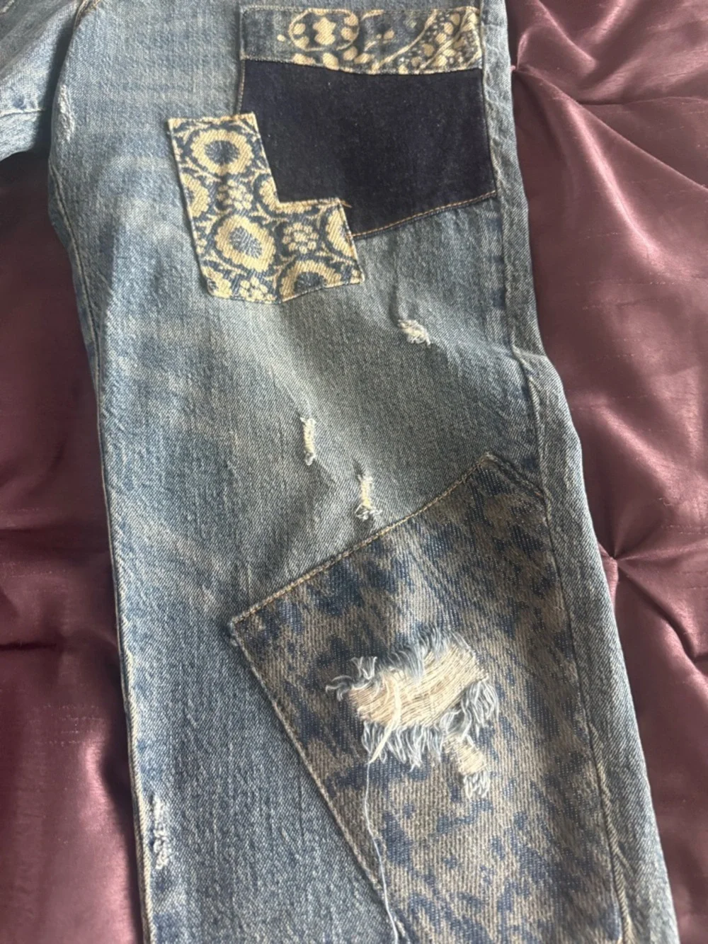 Anthropologie Indigo Patchwork Straight-Leg Jeans - Picture 2 of 3